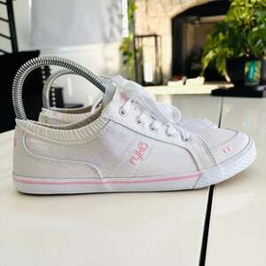 Ryka Emory Women's White Canvas Slip-On Sneakers with Pink Accents Size 8.5M
